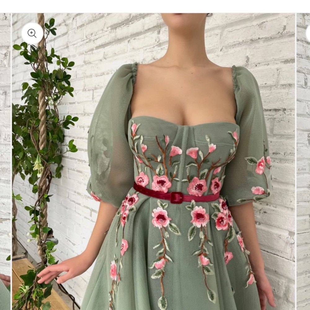 Teuta Matoshi Sage Green Maxi Dress with Pink Floral Embroidery - Picture 7 of 12